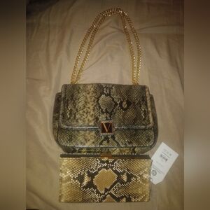 Victoria Secret Snake-Print Shoulder Bag + Unbranded Snake Print Wallet